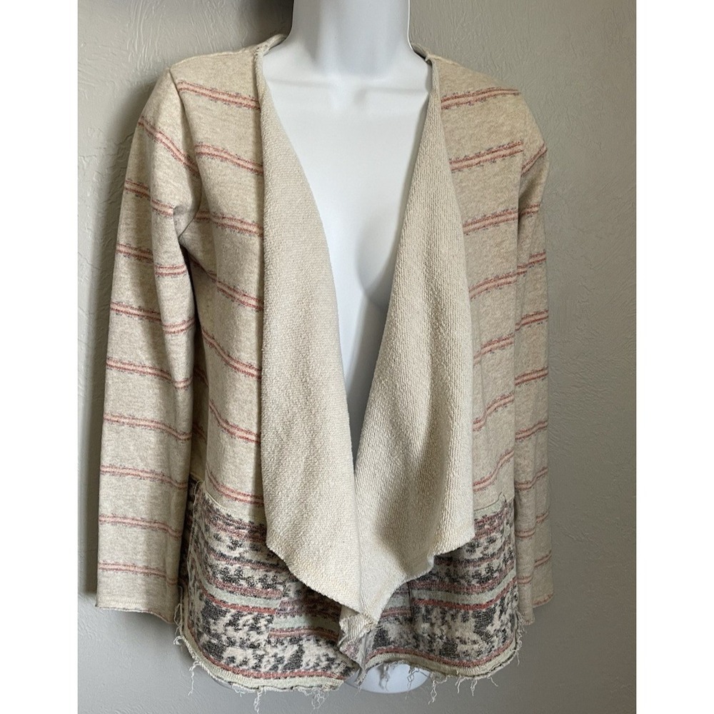 Billabong Cardigan Womens Small Beige Raw Hem Open Front Sweatshirt Southwestern